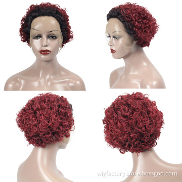 Cheap cuticle aligned brazilian short curly wigs, 100 human hair curly short lace wig, short cut wigs for black women